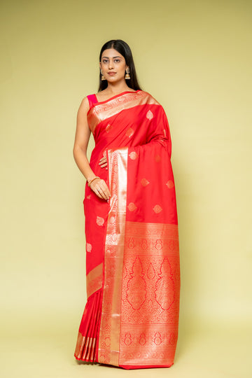 Maroon Banarasi Silk Saree With Unstitched Blouse