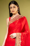 Red Chiffon Saree With Unstitched Blouse