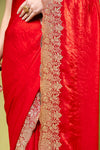 Red Chiffon Saree With Unstitched Blouse