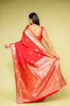 Maroon Banarasi Silk Saree With Unstitched Blouse