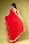 Red Chiffon Saree With Unstitched Blouse