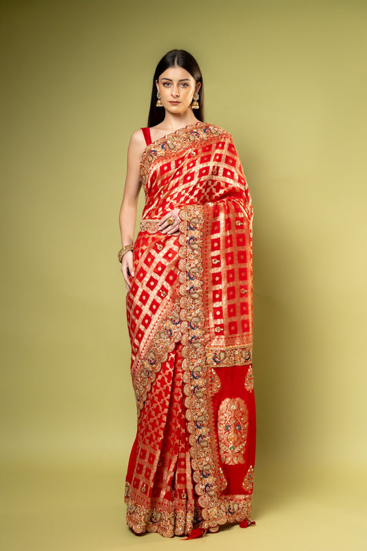 Red Georgette Saree With Unstitched Blouse