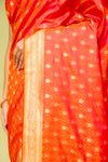 Coral Banarasi Silk Saree With Unstitched Blouse