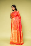 Coral Banarasi Silk Saree With Unstitched Blouse