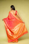 Coral Banarasi Silk Saree With Unstitched Blouse