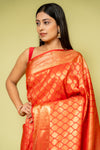 Red Banarasi Silk Saree With Unstitched Blouse