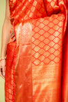 Red Banarasi Silk Saree With Unstitched Blouse