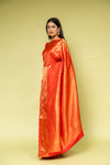 Red Banarasi Silk Saree With Unstitched Blouse