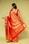 Red Banarasi Silk Saree With Unstitched Blouse