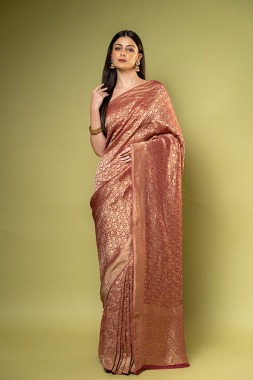 Dark Gajari Khaddi Georgette Saree With Unstitched Blouse