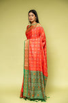 Red Banarasi Silk Saree With Unstitched Blouse