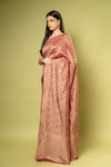 Dark Gajari Khaddi Georgette Saree With Unstitched Blouse