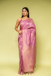 Mauve Banarasi Silk Saree With Unstitched Blouse