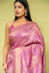 Mauve Banarasi Silk Saree With Unstitched Blouse