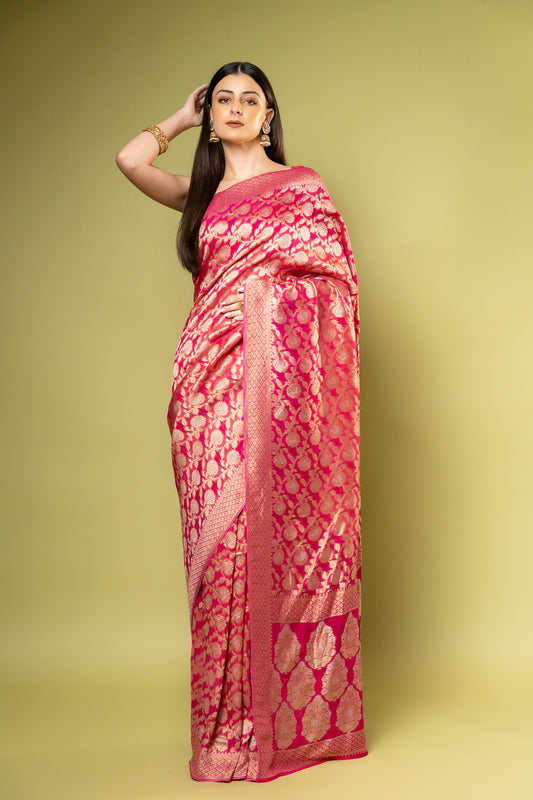 Gajari Rani Khaddi Georgette Saree With Unstitched Blouse