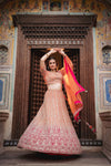Orange Rani Net Lehenga Set And Net Dupatta With Readymade Blouse
