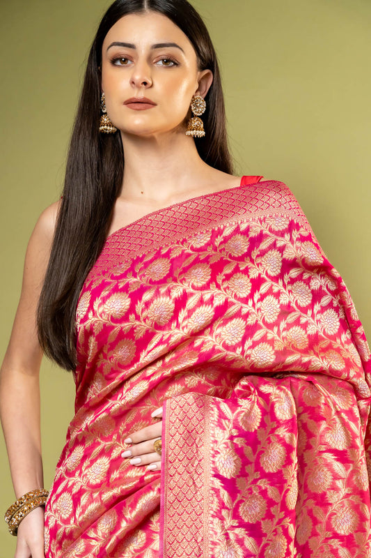 Gajari Rani Khaddi Georgette Saree With Unstitched Blouse