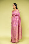 Mauve Banarasi Silk Saree With Unstitched Blouse