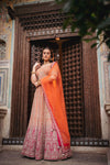 Orange Rani Net Lehenga Set And Net Dupatta With Readymade Blouse