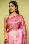 Mauve Banarasi Silk Saree With Unstitched Blouse