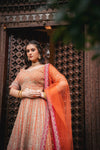 Orange Rani Net Lehenga Set And Net Dupatta With Readymade Blouse