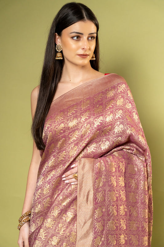 Onion Khaddi Georgette Saree With Unstitched Blouse