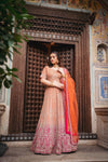 Orange Rani Net Lehenga Set And Net Dupatta With Readymade Blouse