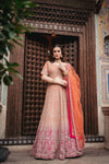 Orange Rani Net Lehenga Set And Net Dupatta With Readymade Blouse