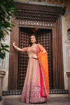 Orange Rani Net Lehenga Set And Net Dupatta With Readymade Blouse