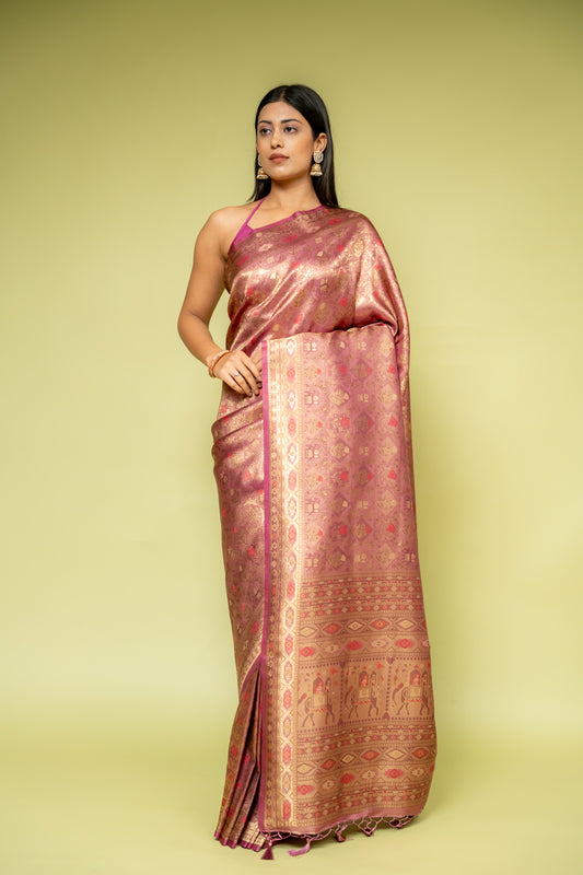Mauve Banarasi Silk Saree With Unstitched Blouse