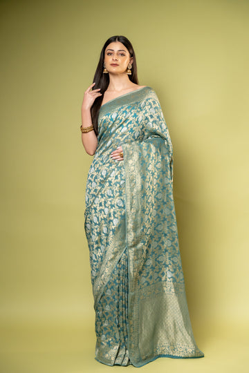 Mint Green Khaddi Georgette Saree With Unstitched Blouse
