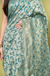 Mint Green Khaddi Georgette Saree With Unstitched Blouse