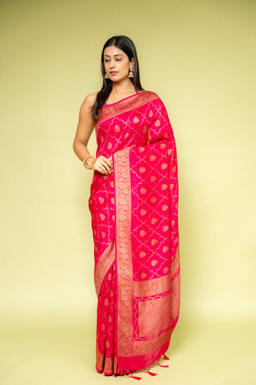 Rani Banarasi Silk Saree With Unstitched Blouse