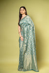 Mint Green Khaddi Georgette Saree With Unstitched Blouse