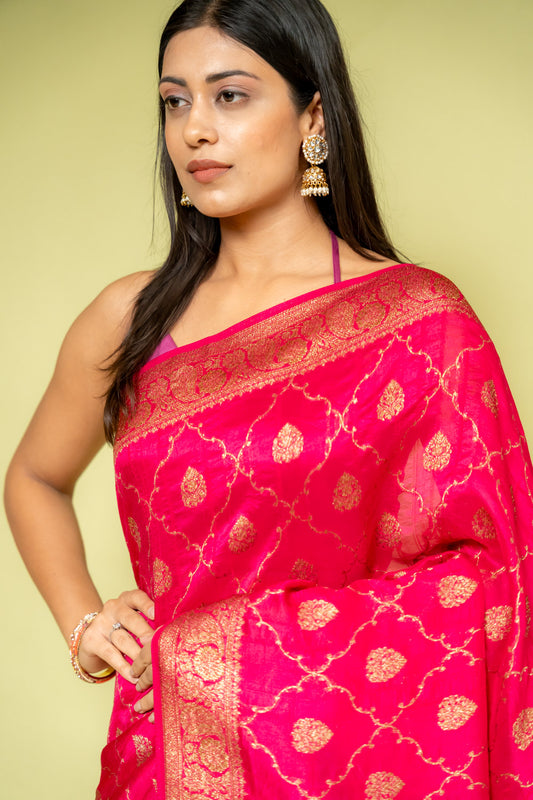 Rani Banarasi Silk Saree With Unstitched Blouse