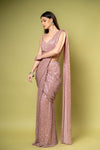 Pink Net Pre-Draped Designer Saree With Readymade Blouse