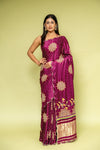 Garnet Organza Embroidered Saree With Unstitched Blouse