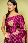 Garnet Organza Embroidered Saree With Unstitched Blouse