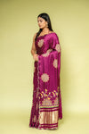 Garnet Organza Embroidered Saree With Unstitched Blouse