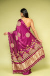 Garnet Organza Embroidered Saree With Unstitched Blouse