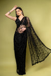 Black Net Saree With Unstitched Blouse