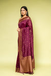 Garnet Banarasi Silk Saree With Unstitched Blouse