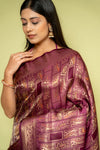Garnet Banarasi Silk Saree With Unstitched Blouse