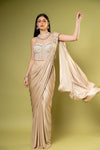 Tussar Shimmer Pre-Draped Saree With Stitched Blouse