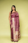 Garnet Banarasi Silk Saree With Unstitched Blouse