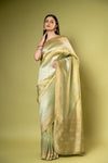 Pista Khaddi Georgette Saree With Unstitched Blouse