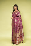 Garnet Banarasi Silk Saree With Unstitched Blouse
