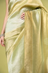 Pista Khaddi Georgette Saree With Unstitched Blouse