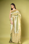 Pista Khaddi Georgette Saree With Unstitched Blouse