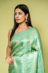 Mint Green Banarasi Silk Saree With Unstitched Blouse